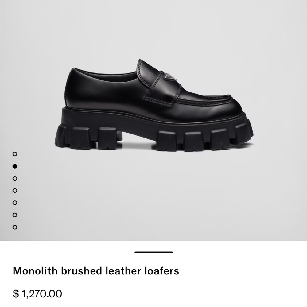 Prada monolith brushed leather loafers pointed toe